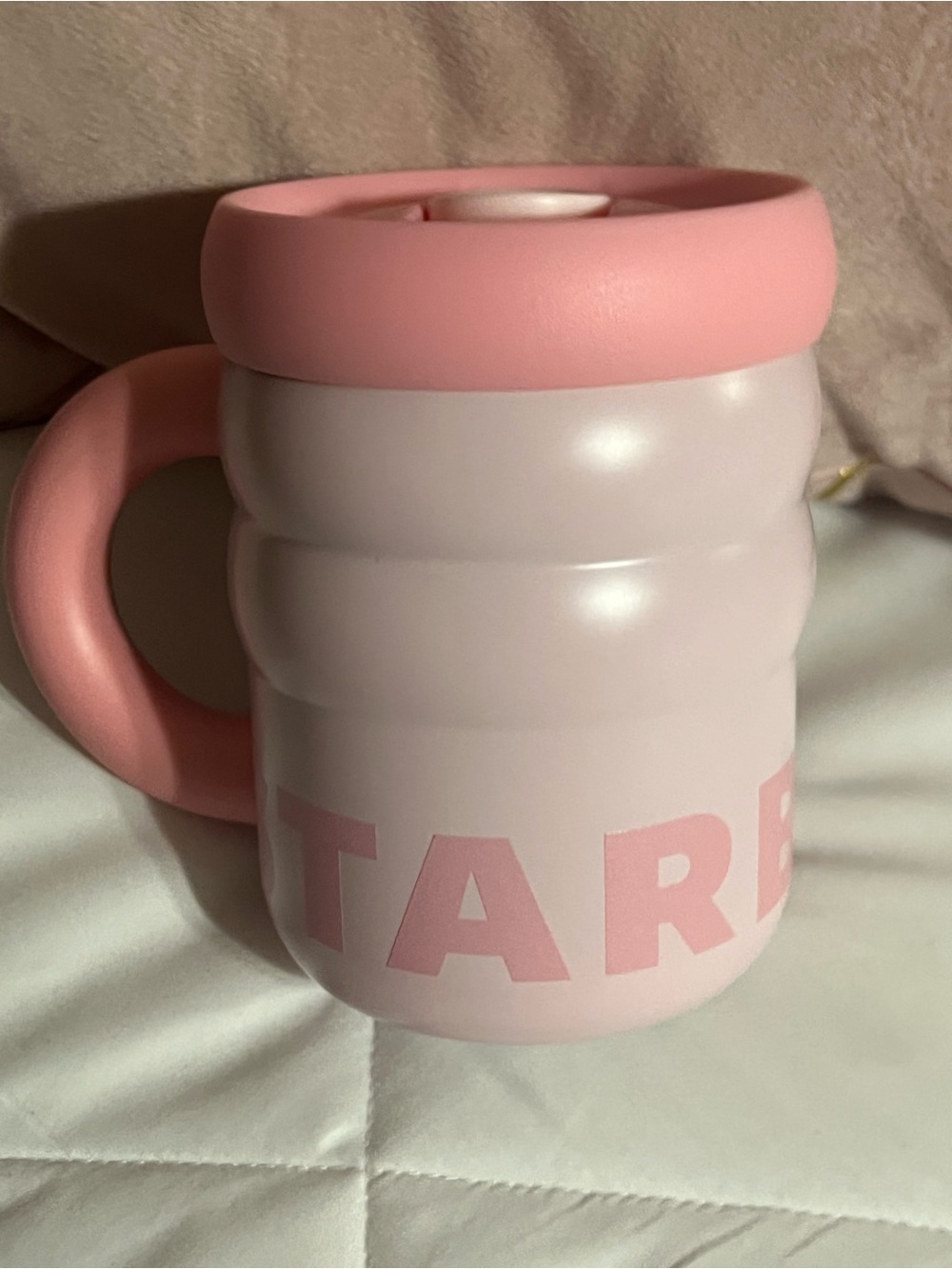 Pink Starbucks Insulated Travel Mug with Handle - Brand: Starbucks